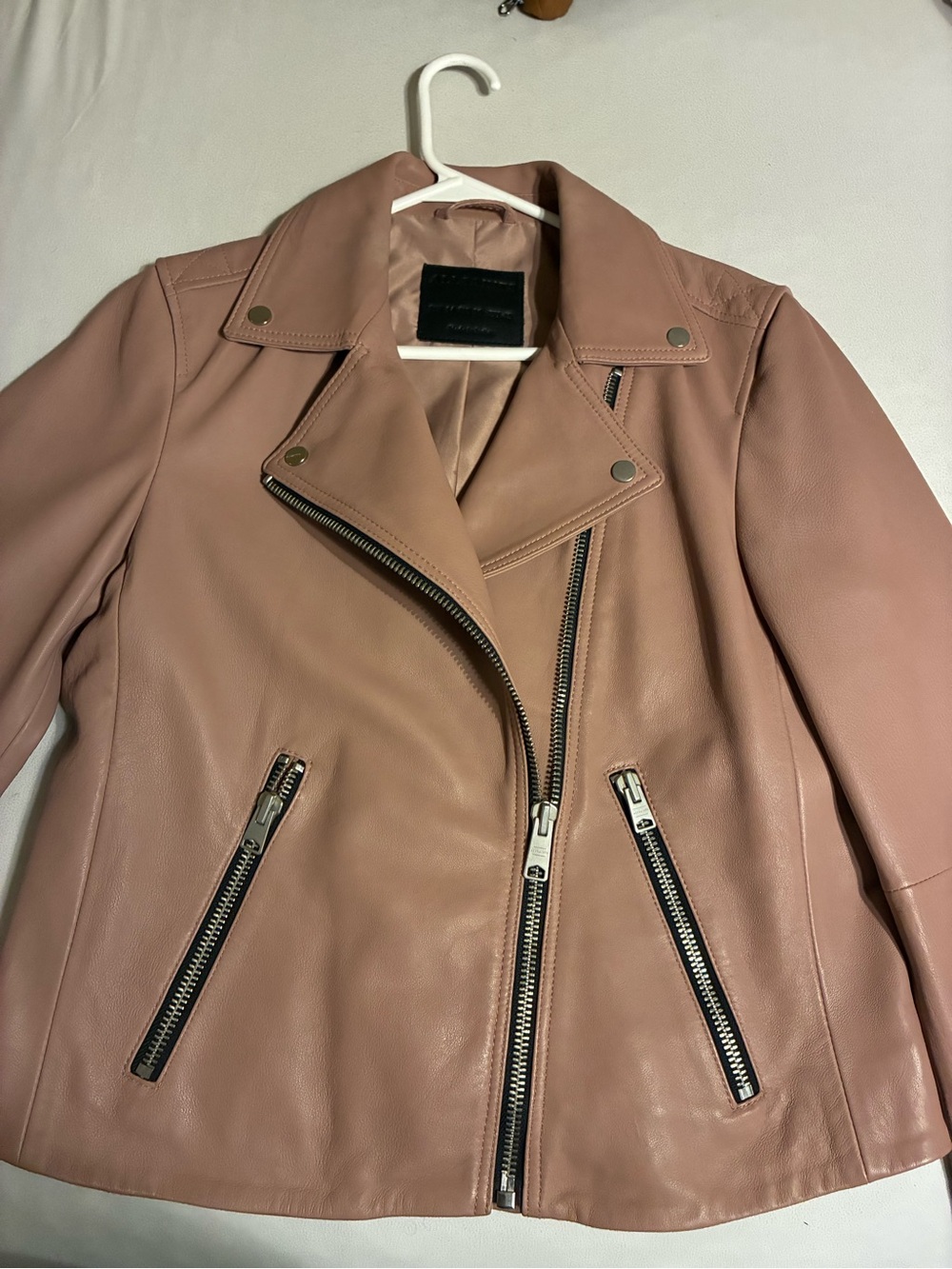 All Saints Dalby Leather Jacket- Rose Pink
